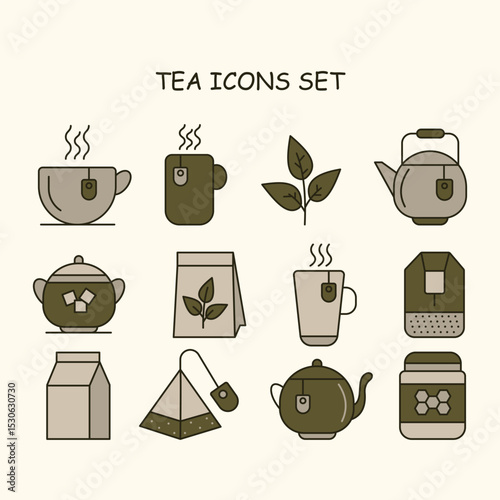 TEA CEREMONY COLORED ICONS SET