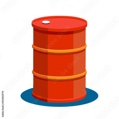 a red oil drum or barrel with yellow/orange bands around it.
