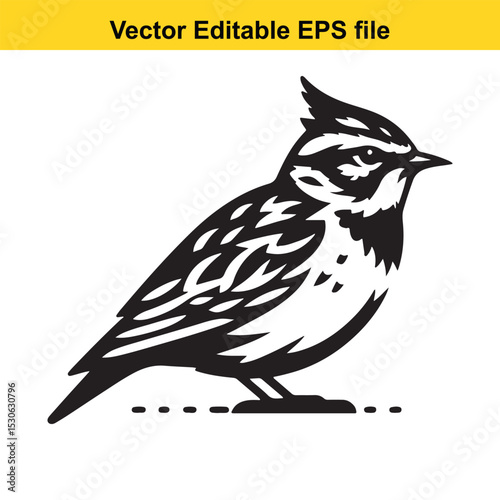 A black and white vector illustration of a bird, possibly a lark, in a side profile view
