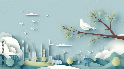 Sustainable Cityscape with a Dove