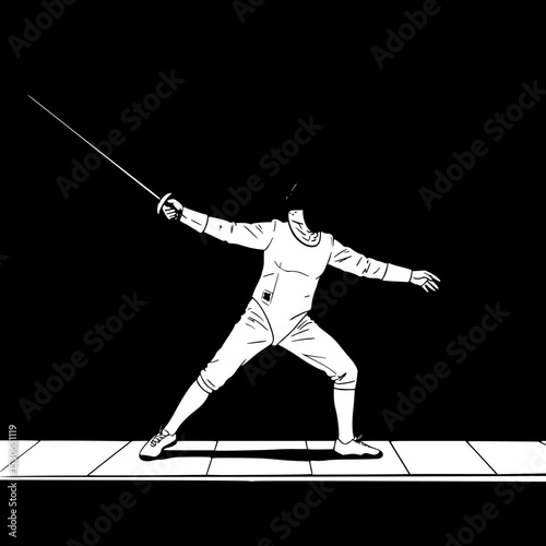 Dynamic fencing athlete silhouette in action isolated on transparent background