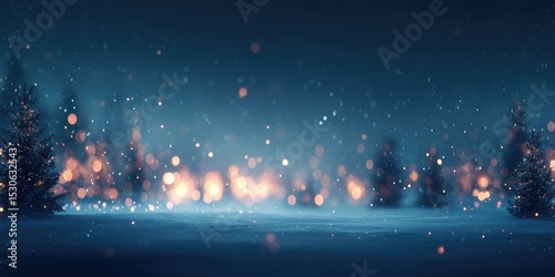 Winter night landscape with snow and lights