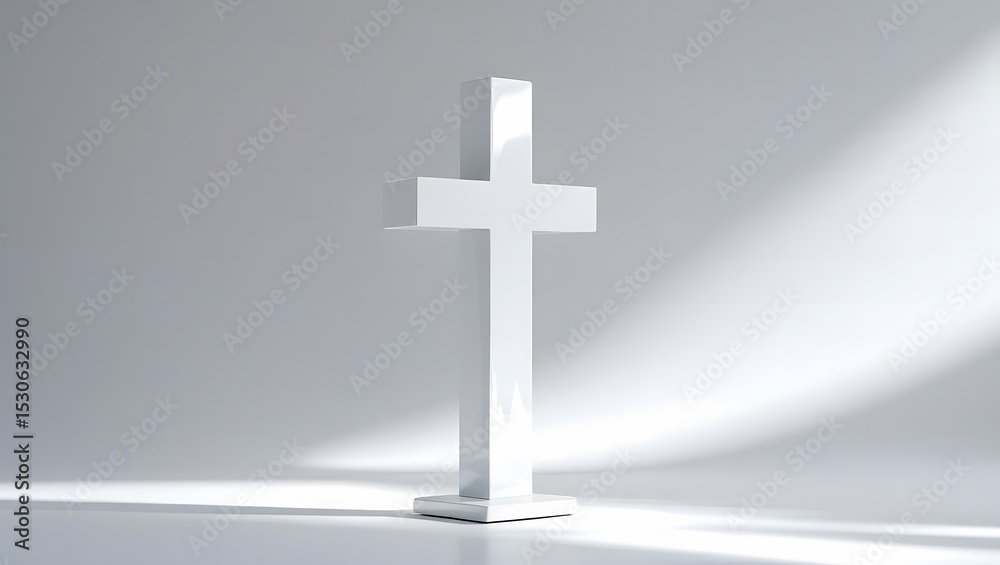 Naklejka premium Inspirational White Cross with Soft Shadow and Clean Backdrop
