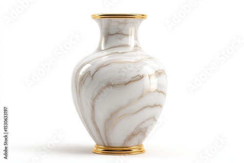 Elegant white vase with gold trim, marble design