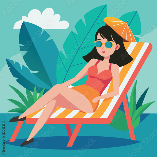 Woman Sunbathing on Lounge Chair