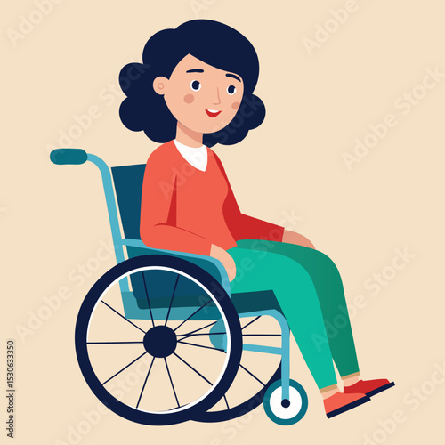 Young Woman Sitting in Wheelchair, Vector Illustration