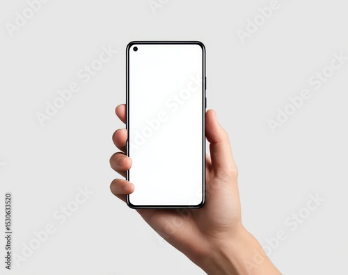 Hand holding a modern smartphone with blank screen