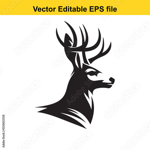 Majestic Deer Head Silhouette: A Vector Graphic