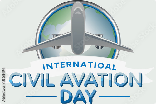 International Civil Aviation Day Banner IFeaturing Airplane and Globe Promoting Global Air Transport and Aviation Safety Awareness