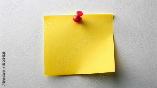 A single yellow sticky note stuck on a wall or surface with a red pin holding it in place