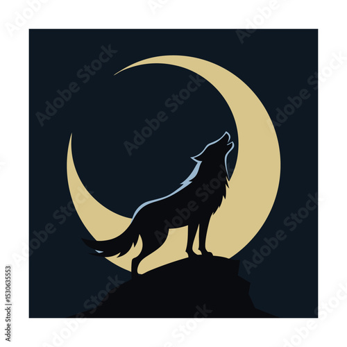 Silhouette of a lone wolf howling at the moon on a dark night sky