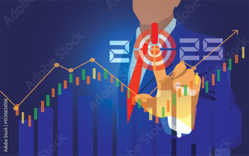 Businessman pointing arrow graph corporate future growth plan. Business development to success and growing growth 2025 year concept. vector,illustration