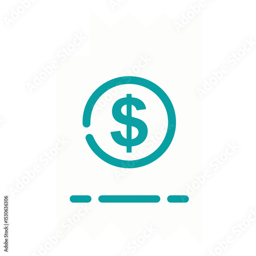 Teal coin icon featuring a dollar sign and horizontal lines on a white background