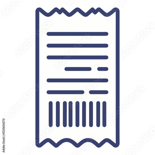 A stylized receipt with horizontal lines a partial line and vertical lines resembling a barcode all outlined in navy blue