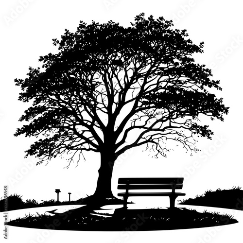 A lonely bench under a tree in the park
