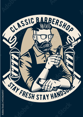 Classic barber shop design vintage style logo and elements
