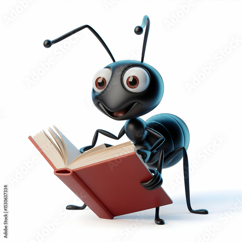 Cartoon Black Ant Reading Red Book 3 D Render 3d render