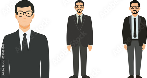 Stylish Businessmen Illustrations Featuring Formal Suits and Diverse Accessories