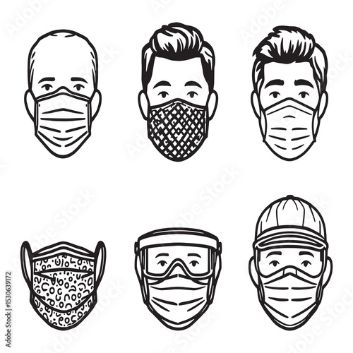 simple clean line art vector of medical face mask