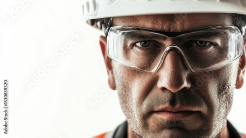 Wallpaper Mural Male construction worker, hard hat, protective glasses, serious face, strong expression, determined look, male portrait, business concept, banner, close-up, industrial worker, professional, confident. Torontodigital.ca