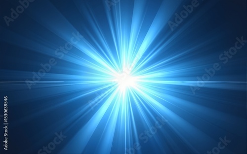 Blue light ray bursting from a central source isolate on transparent background, cutout, png. High quality