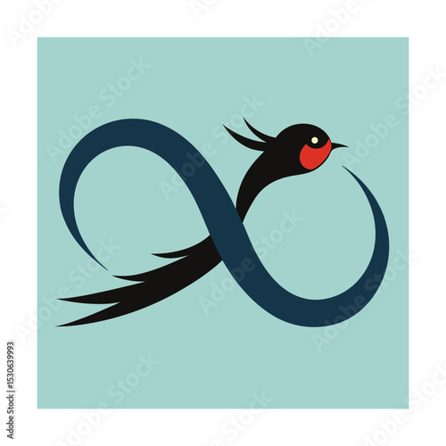Elegant stylized bird symbol with infinite loop design elements on a light blue background