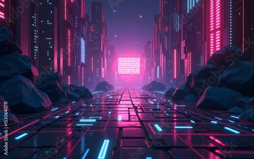 Cybernetic space background contained in cube with punk elements. High quality photo