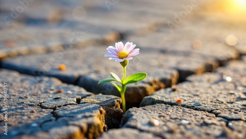 Fototapeta Naklejka Na Ścianę i Meble -  A small flower grows out of a crack in the cracked street