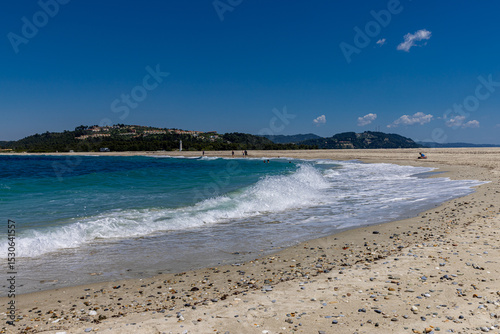 Fototapeta Naklejka Na Ścianę i Meble -  Possidi coast – sandbank overlooking the Aegean Sea