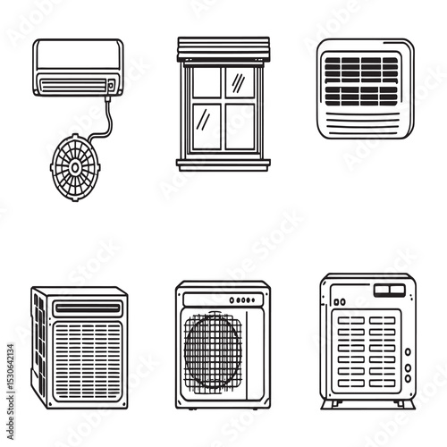 Simple line art air conditioner graphic for interior comfort