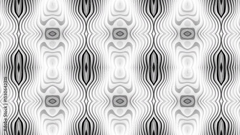 Abstract seamless psychedelic twirling pattern with black and white stripes. Loop background