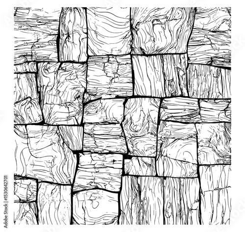 Mosaic pattern, bark wood vector, architectural design, line drawing, cad material, vector illustration, interior texture, landscaping art, stone texture, background element.