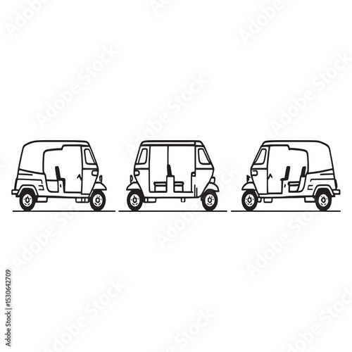 simple line art auto rickshaw vehicle illustration