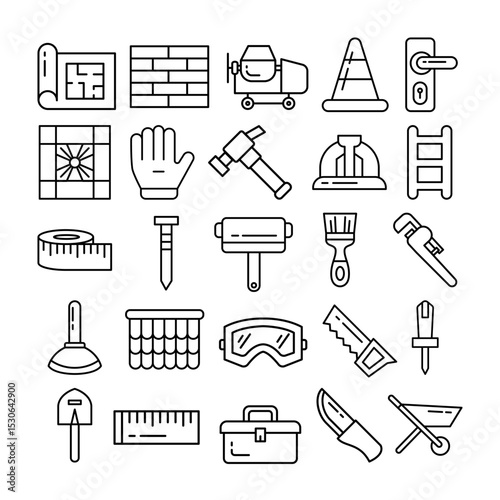 Vector set of illustration with home renovation icons for building improvement and handyman services