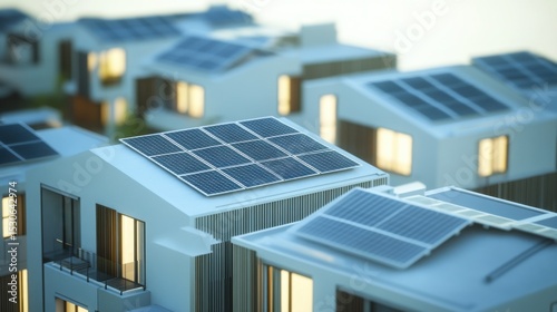 Wallpaper Mural Eco-friendly homes, sustainable construction, solar panel, green architecture, energy-efficient design, modern housing, net-zero building materials, climate development, low carbon footprint, 3D model Torontodigital.ca
