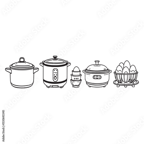 simple line art egg boiler kitchen appliance illustration