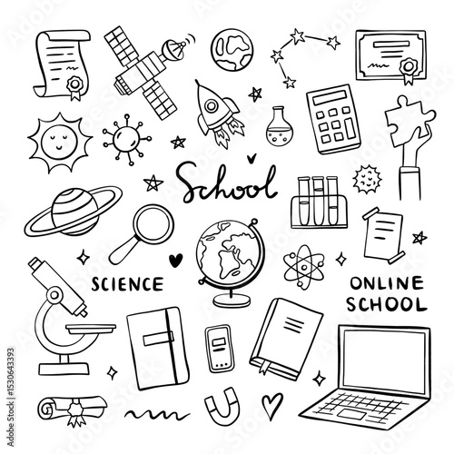 Hand drawn school clipart. Back to school vector set