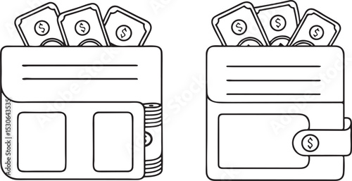 Wallet Icon with Cash Money Finance Banking Budget Personal Planner Vector Art