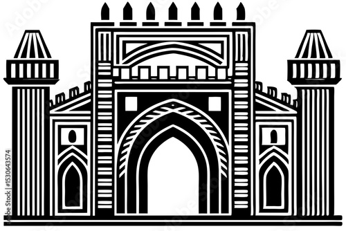 Grand Architectural Design Ornate Palace Gate Illustration, palace, gate, architecture, ornate, design, visual, detailed, monochrome, fantasy, details, sketch, artwork, intricate, artistic, graphic, h