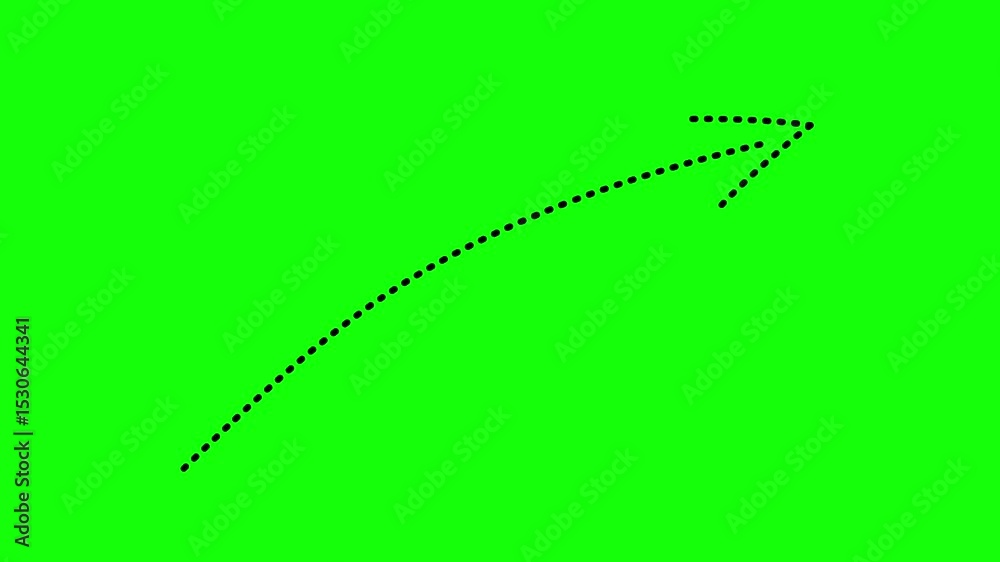Thin dotted line arrow animation on a chroma green background