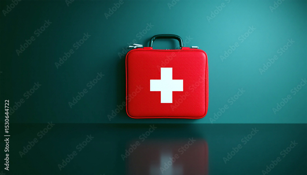 Obraz premium Red first aid kit symbolizes readiness for medical emergencies
