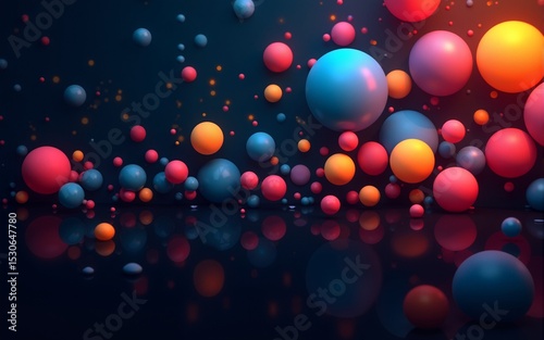 Abstract design featuring colorful spheres on a dark background, creating a modern, vibrant atmosphere. High quality
