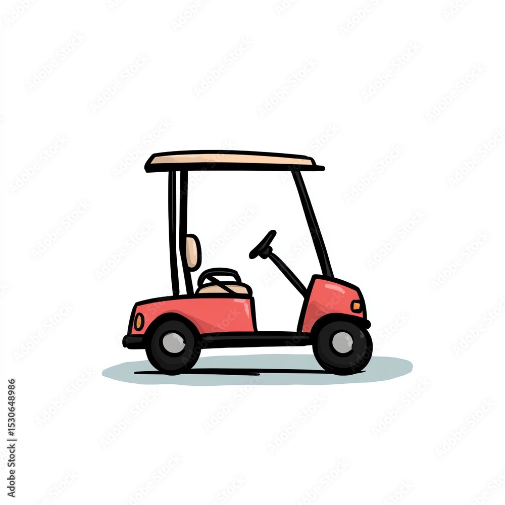 Fototapeta premium A vibrant red golf cart illustration, perfect for a summery design aesthetic. The simple lines create a clean and cheerful image.