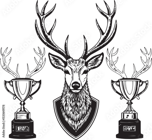 Minimalist Deer Antlers Wall Trophy Line Drawing
