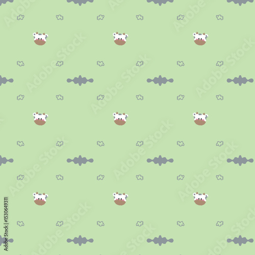 Cute seamless cow pattern background with clouds for fabric, interior design and gift wrapping.