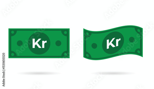 Krona from Norway, Denmark, Sweden and Iceland money flat and flowing style