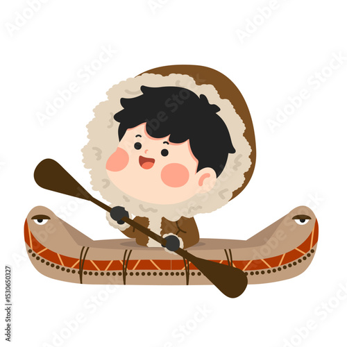 Illustration of an Eskimo Boy in Kayak