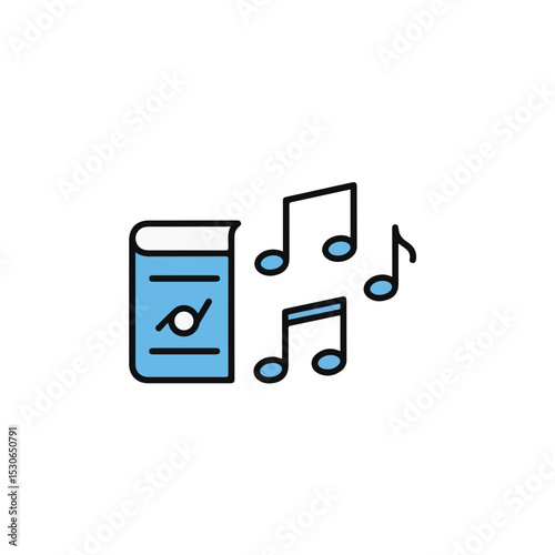 Musical notes and a book in a visual representation.