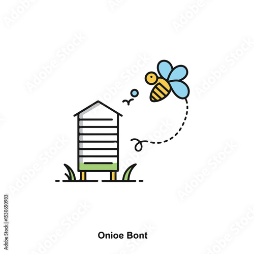 A bee flying near a beehive.