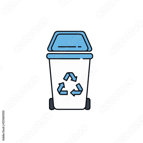 A recycling bin with a recycling symbol.